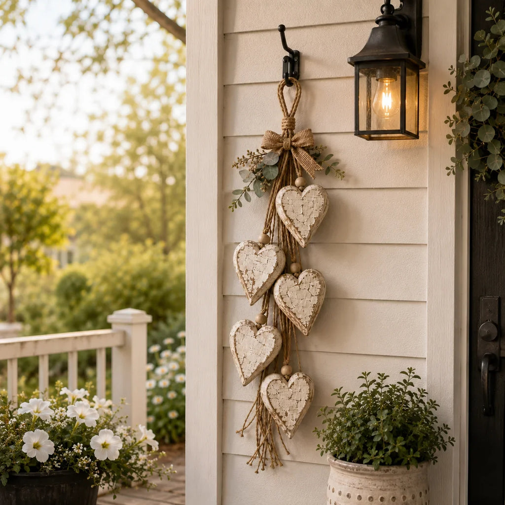 Rustic Hanging Heart Wall Decor with Optional Warm Lights