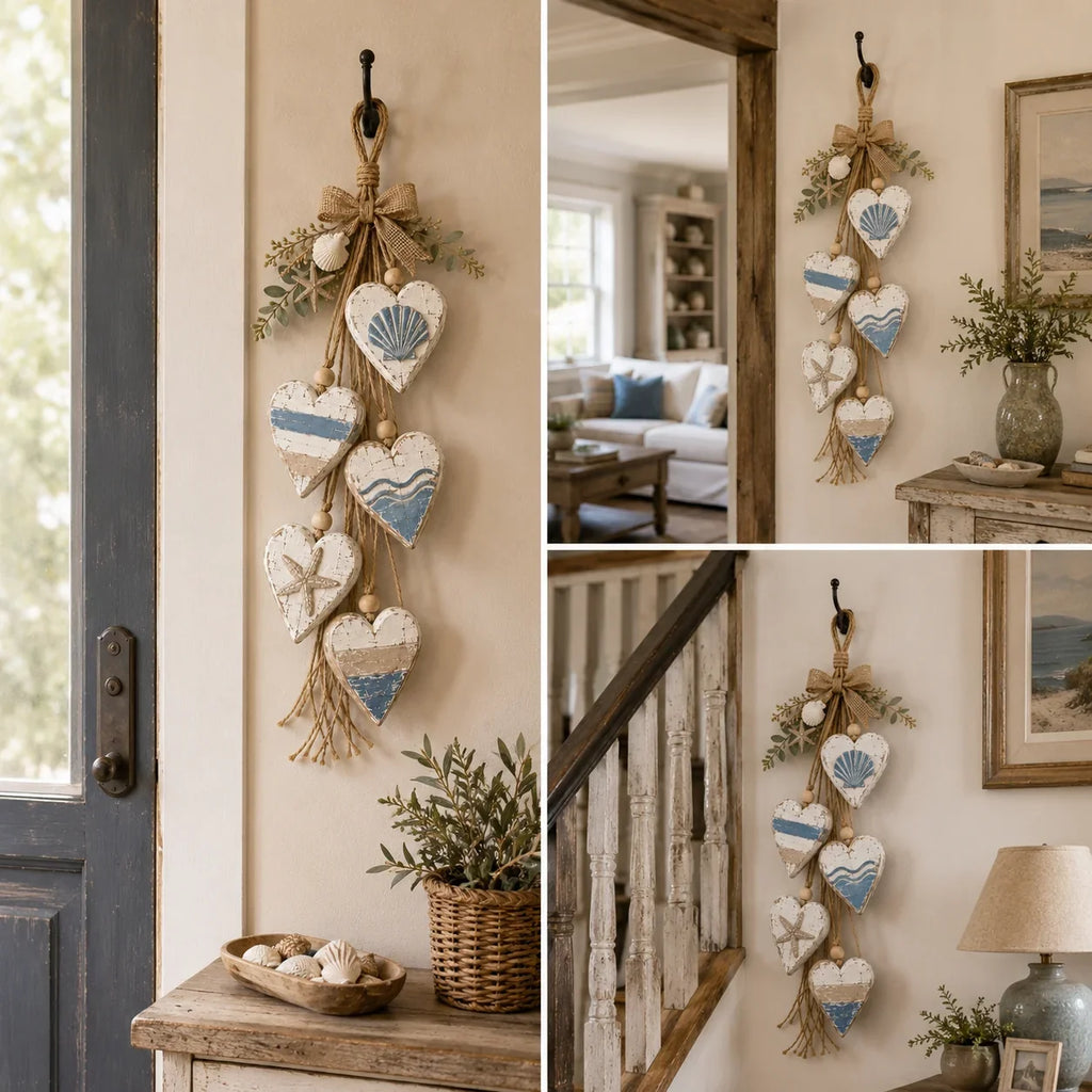 Rustic Hanging Heart Wall Decor with Optional Warm Lights