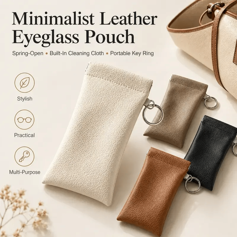 PU Leather Sunglasses Pouch | Portable Glasses Storage Bag with Keychain