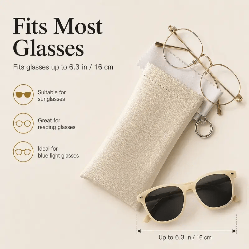 PU Leather Sunglasses Pouch | Portable Glasses Storage Bag with Keychain