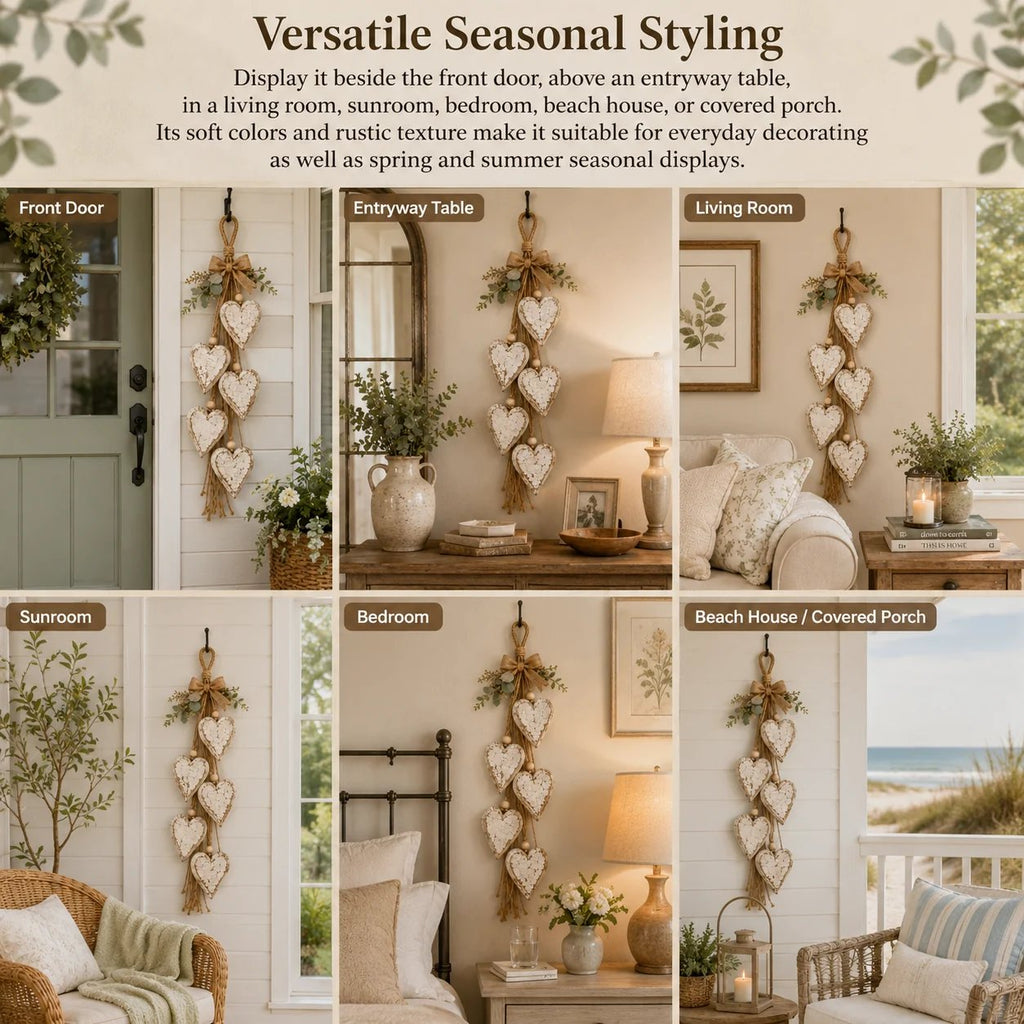 Rustic Hanging Heart Wall Decor with Optional Warm Lights