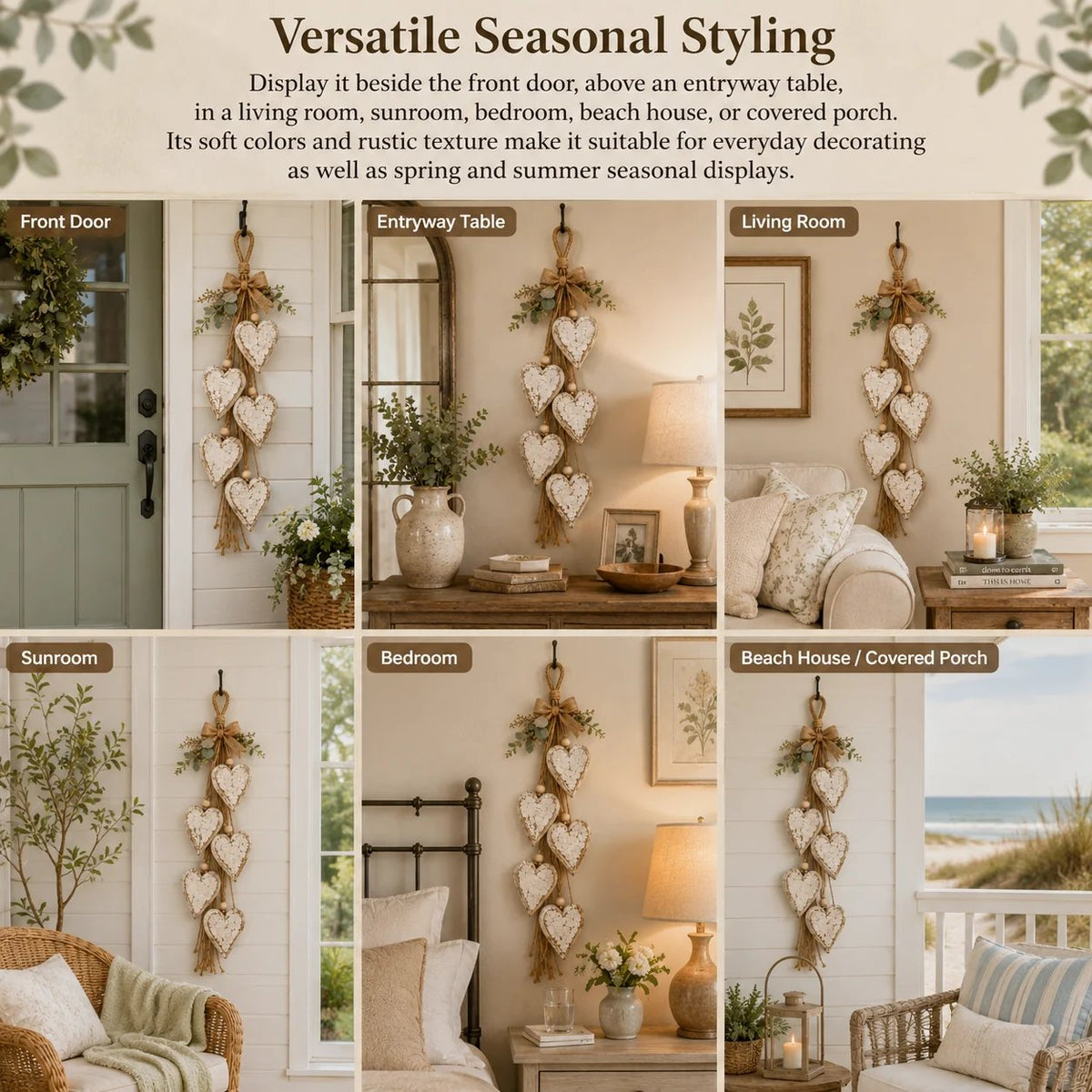 Rustic Hanging Heart Wall Decor with Optional Warm Lights