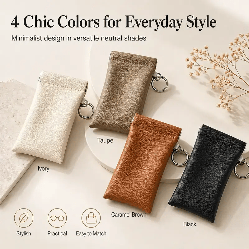 PU Leather Sunglasses Pouch | Portable Glasses Storage Bag with Keychain