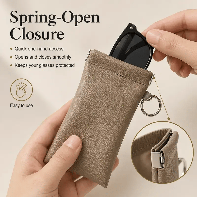 PU Leather Sunglasses Pouch | Portable Glasses Storage Bag with Keychain