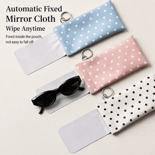 PU Leather Sunglasses Pouch | Portable Glasses Storage Bag with Keychain