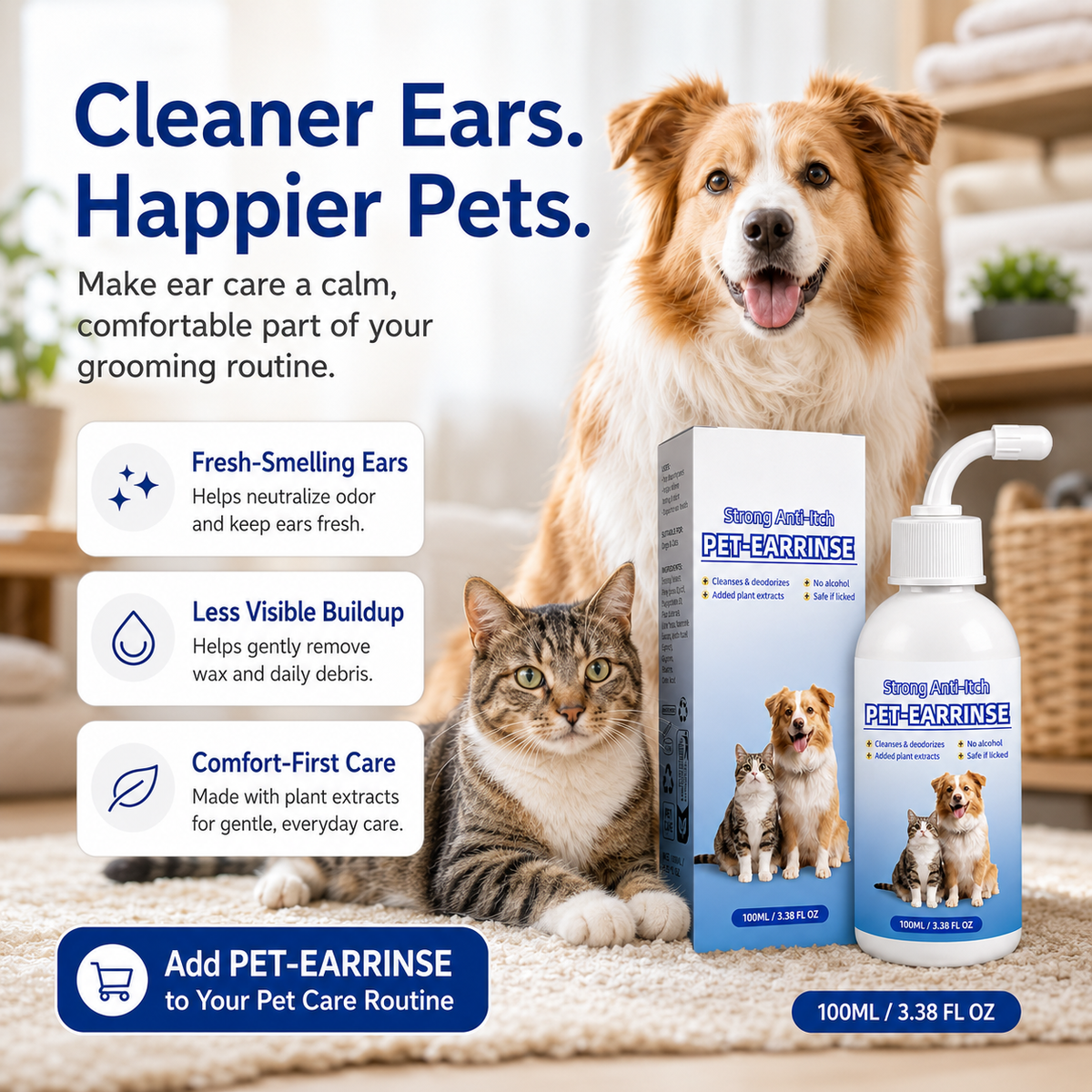 💧 Pet Ear Cleansing Solution – Daily Care for Clean, Fresh & Happy Ears 🐶🐈️ Trusted by 150,000+ Pet Owners 🐾