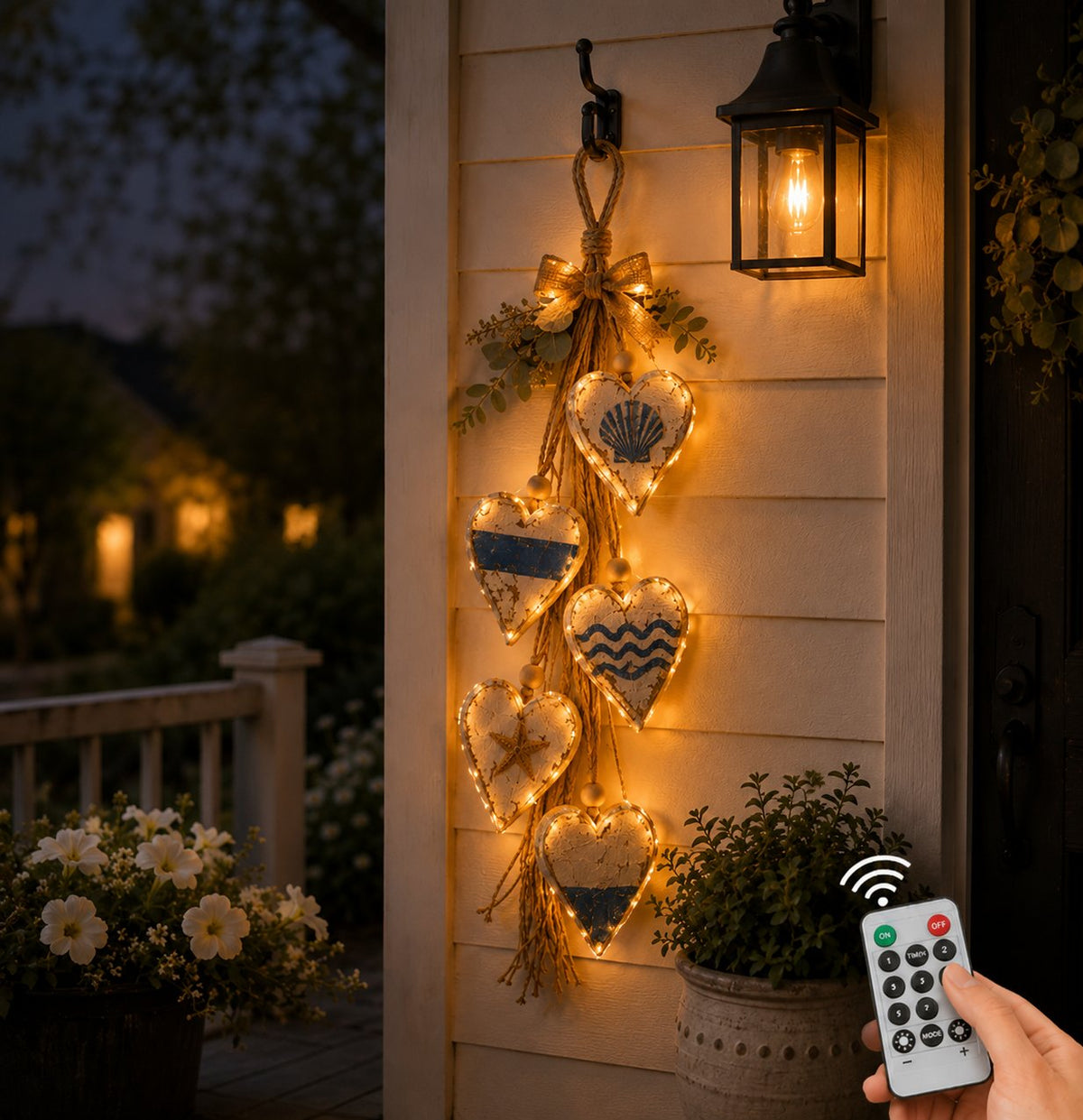 Rustic Hanging Heart Wall Decor with Optional Warm Lights