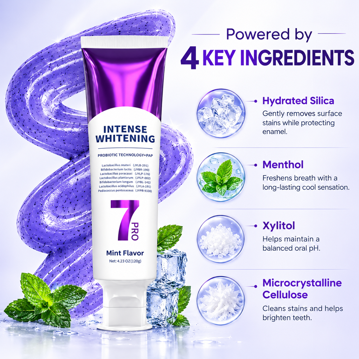 New 7-Pro Intensive Toothpaste | Upgraded Purple Formula with 7 Probiotics | Deep Enamel Repair & Long-Lasting Freshness