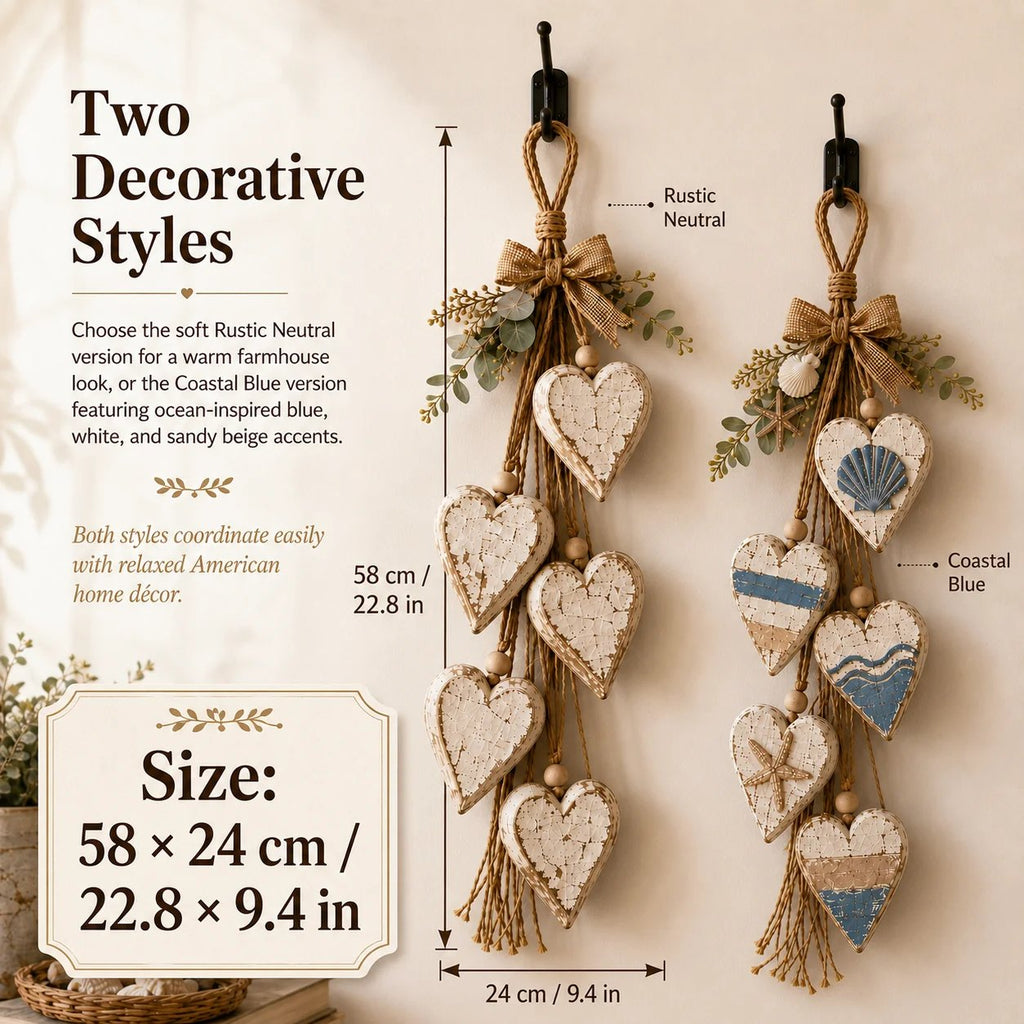 Rustic Hanging Heart Wall Decor with Optional Warm Lights