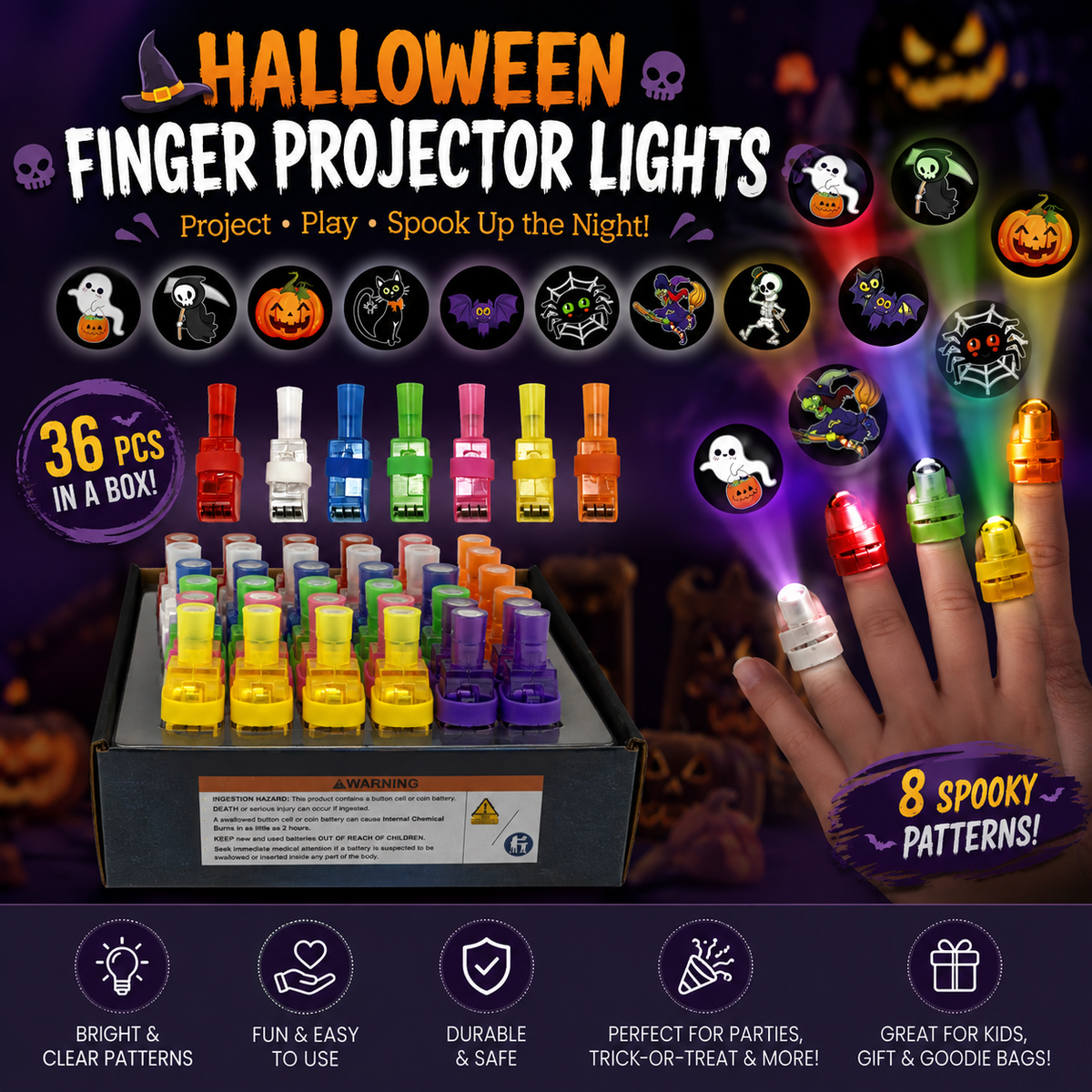 🎃 Halloween Finger Projector Lights – Mini Pattern Projector