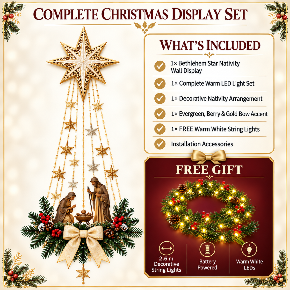 ✨Last Day 90% OFF✨✝️ Bethlehem Star of Faith™ – Lighted Nativity Wall Decor